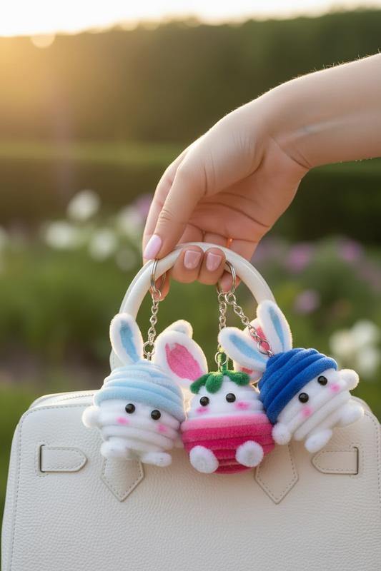Three Bunny Keychains with Royal Blue Cap