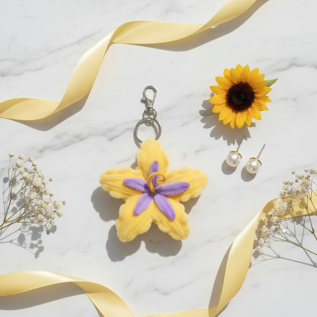 Yellow Flower Keychain - Flat Lay